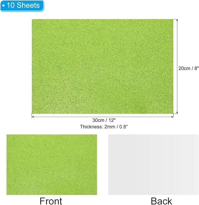 PATIKIL Light Green Shiny EVA Glitter Foam Sheet 11 x 8 Inch 2mm Thick