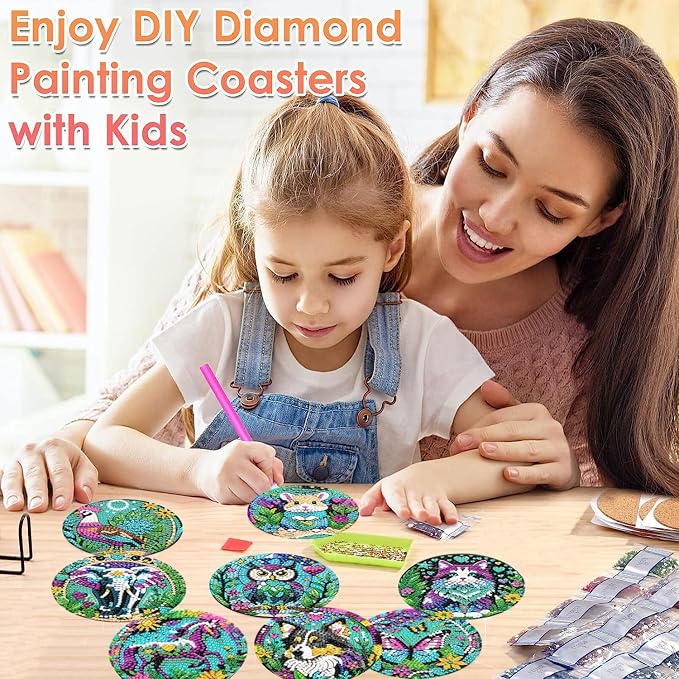 ijbnhd 8 PCS Animals Diamond Painting Coasters 4X4inch | Animals Diamond Art