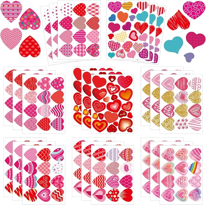 24 Sheets of Valentines Day Heart Stickers