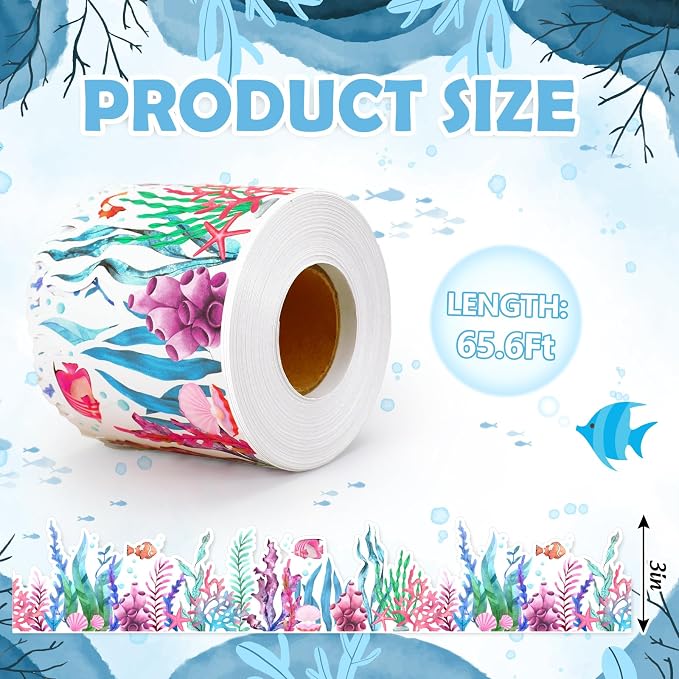FUSUIMU 65.6 Ft Ocean Bulletin Board Border Coral Reef Grass Seaweed Die-Cut