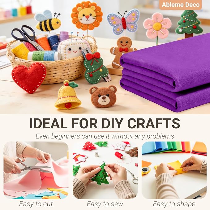 Purple Felt Fabric Sheets 18" x 18" 1.6mm Soft Craft Felt Squares | Soft Precut