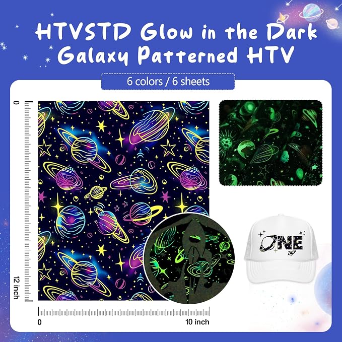 HTVSTD Space HTV Heat Transfer Vinyl 6 Sheets 12×10in Iron on Vinyl | Dark