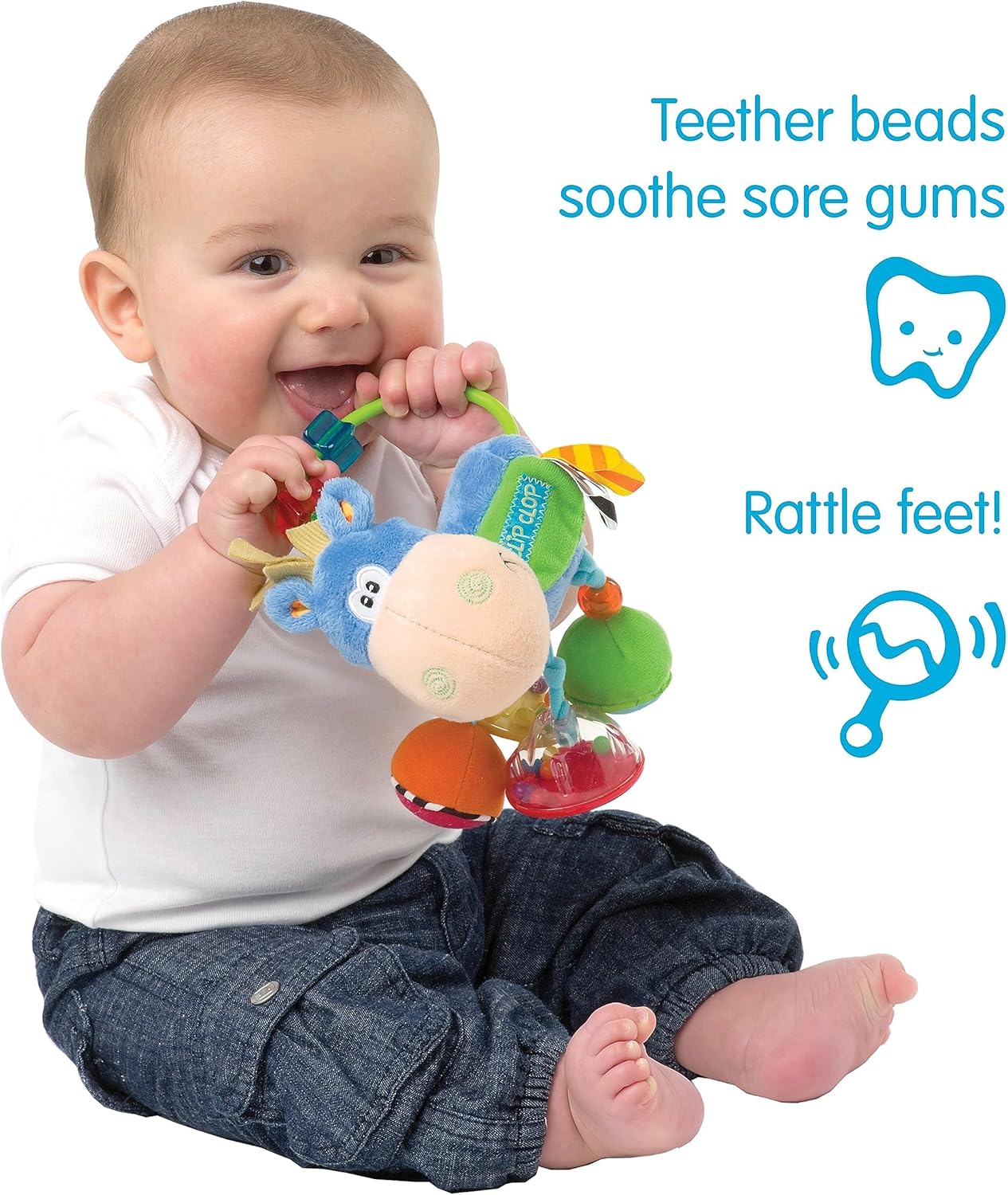 Playgro Soft Baby Toys 3-6-12 Months Developmental, 3+ Months Rattles Teething Toys for Babies, Newborn & Infant Sensory Non-Toxic Plush Baby Rattle Clip Clop Activity Gift (Blue Clip Clop)