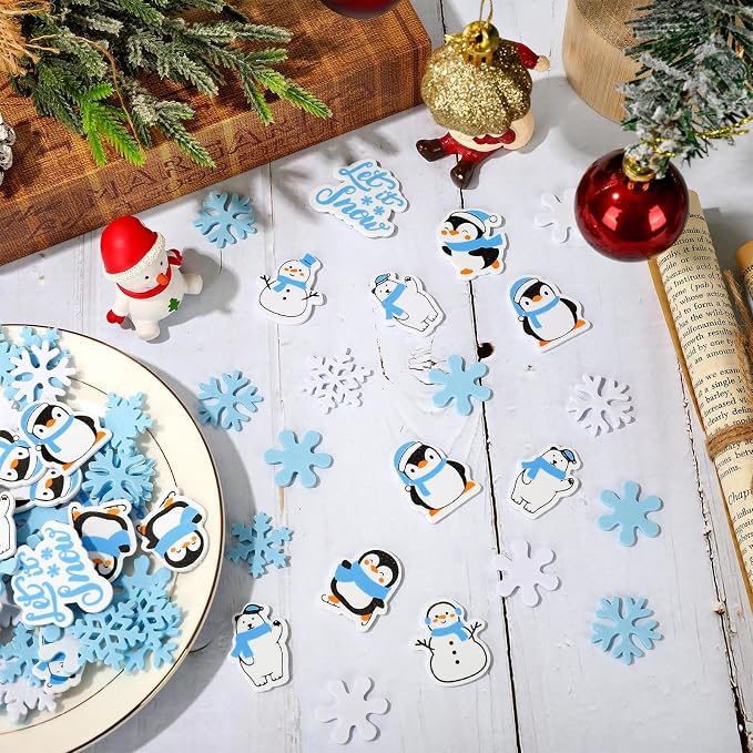 Whaline 500 Pcs Winter Foam Stickers Snowflake Snowman Penguin Bear Decals Self