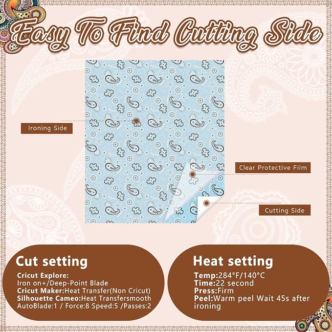 HTVSTD Paisley HTV Heat Transfer Vinyl 10 Sheets 12×10in Iron on Vinyl |