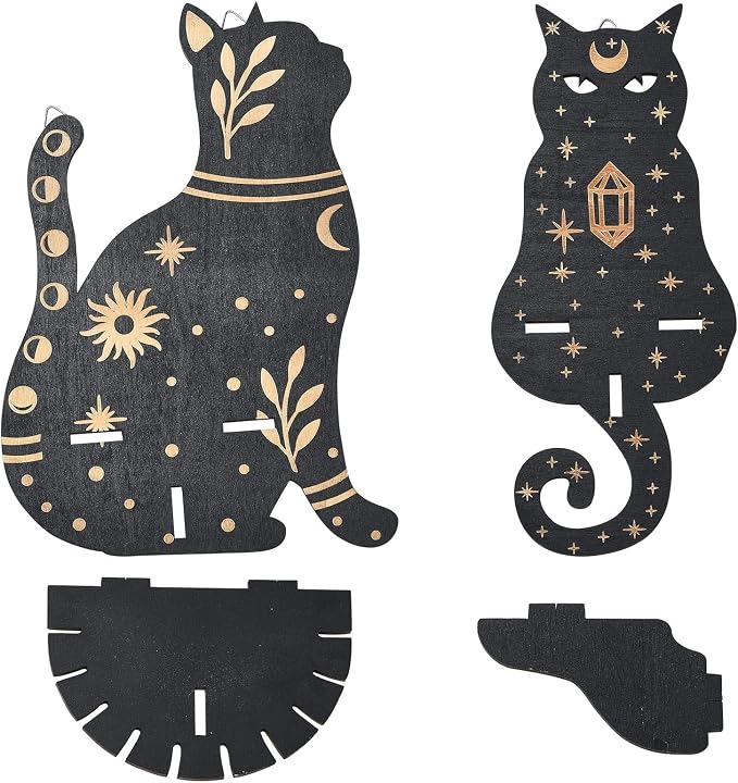 2 pcs 2 Styles Black Cat Theme Wooden Display Shelf Gothic Animal Floating