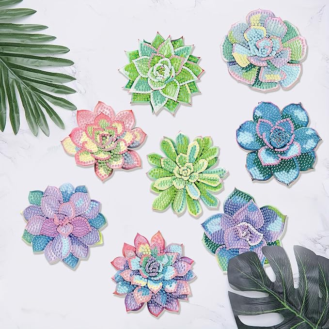 Clendo 8 Pcs Succulent Diamond Art Coasters Kit