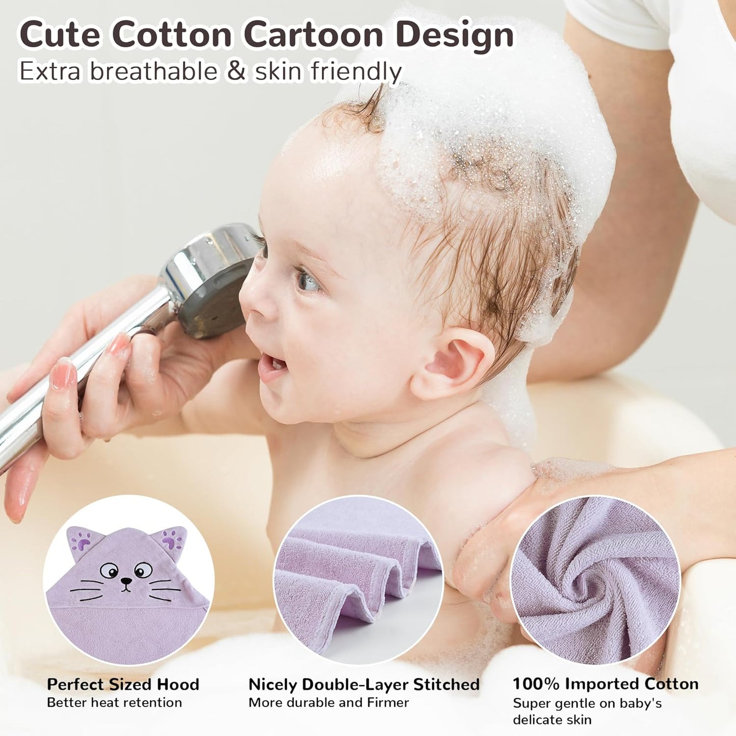 Viviland 2 Pack Hooded Baby Towels, Soft 100% Cotton Baby Bath Towels with Hood, Extra Thick and Absorbent, Essential for Newborns, Kids, Infants - Girls and Boys (Dinosaur & Cat)