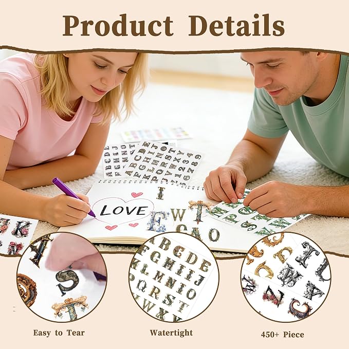 Alphabet & Number Stickers, 50 Sheets Vinyl Letters