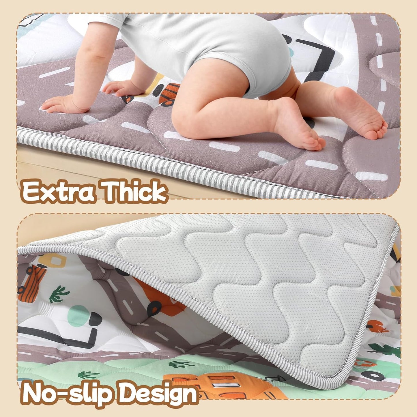 Baby Play Mat for Floor,Soft 50x50 Playpen Mat,Thick Foam Cushioned Playmat for Tummy Time,Safe Non-Slip Backing for Crawling for Kids Toddlers Infants,City Road