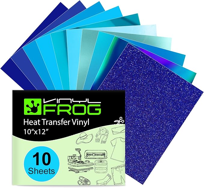 VINYL FROG Blue HTV Vinyl 10 Sheets Iron on Vinyl 12” X 10”Heat Transfer Vinyl