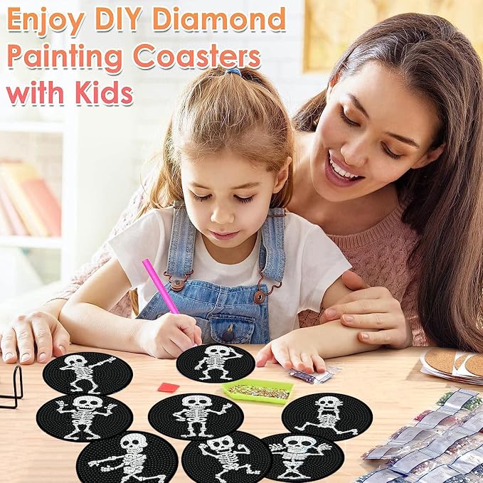 ijbnhd 8 PCS Skull Diamond Art Coasters 4X4inch | Skull Diamond Painting