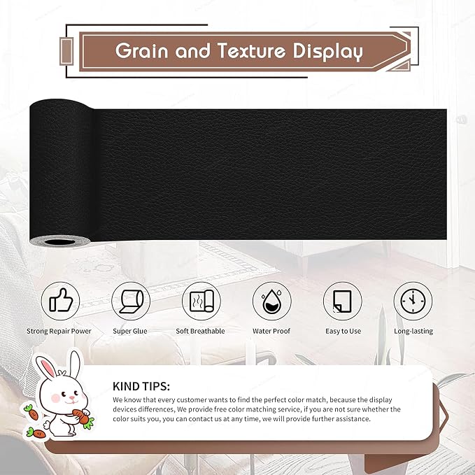 KING MOUNTAIN Leather Repair Patch, 4 x 63 Inches self Adhesive Leather Repair