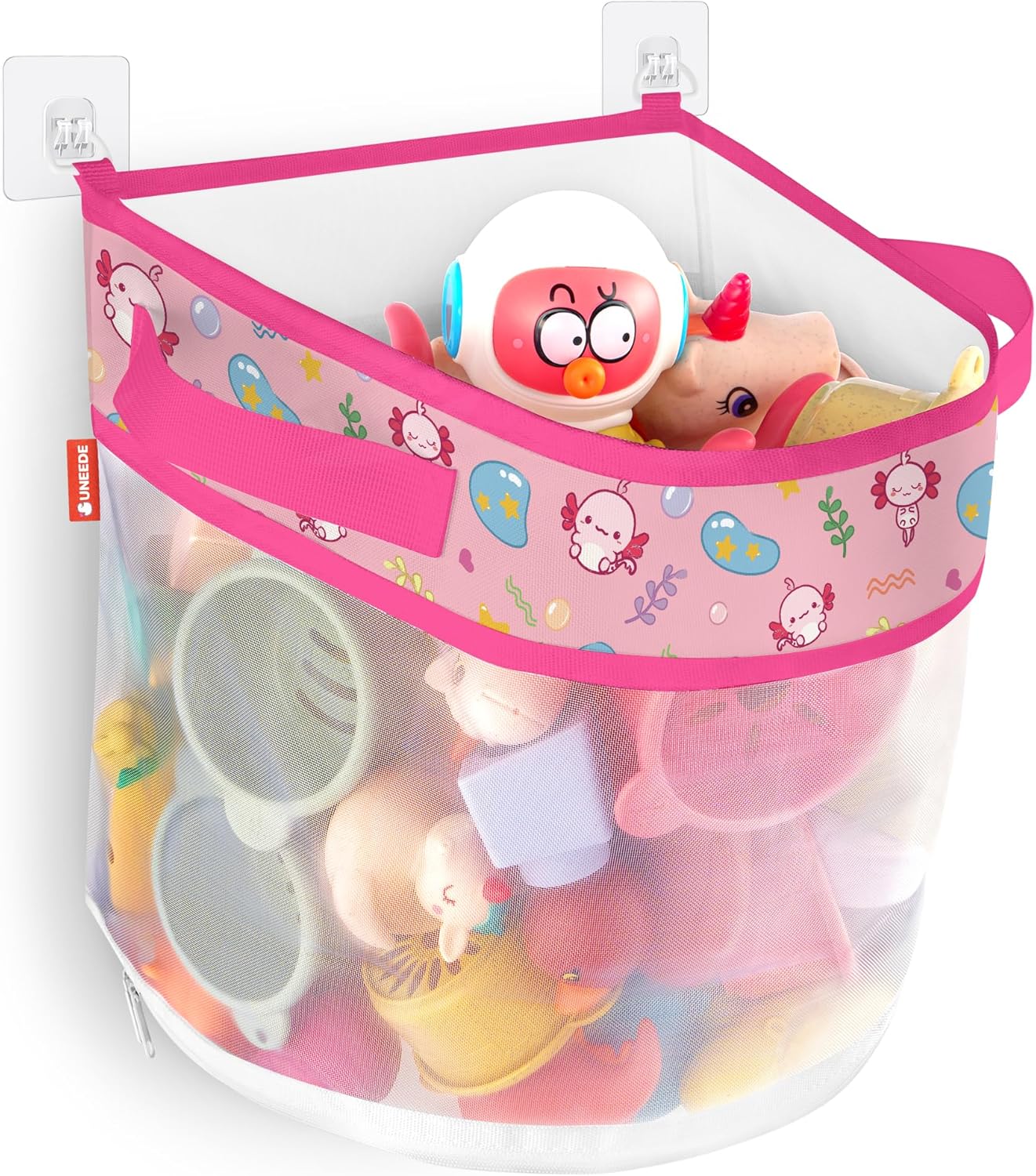 UNEEDE Axolotl Print Bath Organizer, 4.15 Gallons, Quick Dry Mesh Shower Caddy, Pink