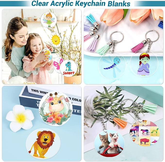 350Pcs Acrylic Keychain Blanks Clear Acrylic Round Ornament Blank