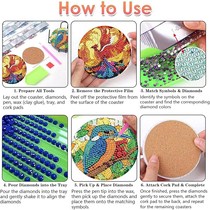 8 PCS Spring Diamond Art Coasters Kits Animals Diamond Painting Coaster |