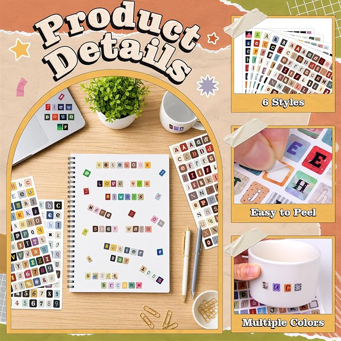 3912 Pcs Letter Stickers for Scrapbook Supplies, Vintage Alphabet Stickers | 36