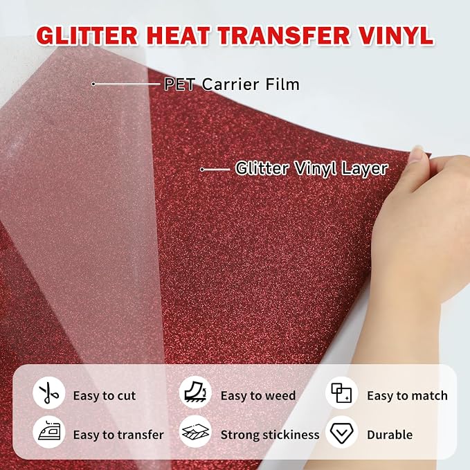 TUMIYA Red Glitter Heat Transfer Vinyl HTV Roll