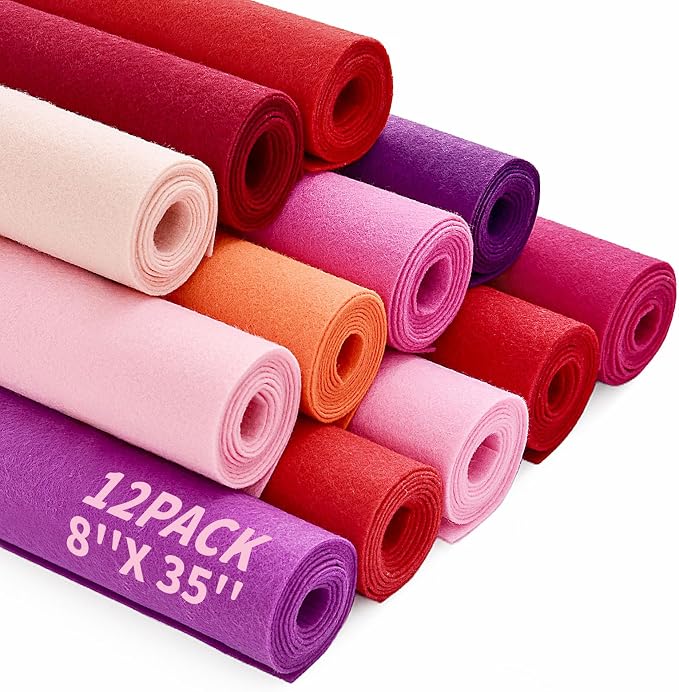 12 Rolls 8"x35" Large Stiff Felt Sheets, 1mm Felt Fabric Sheet