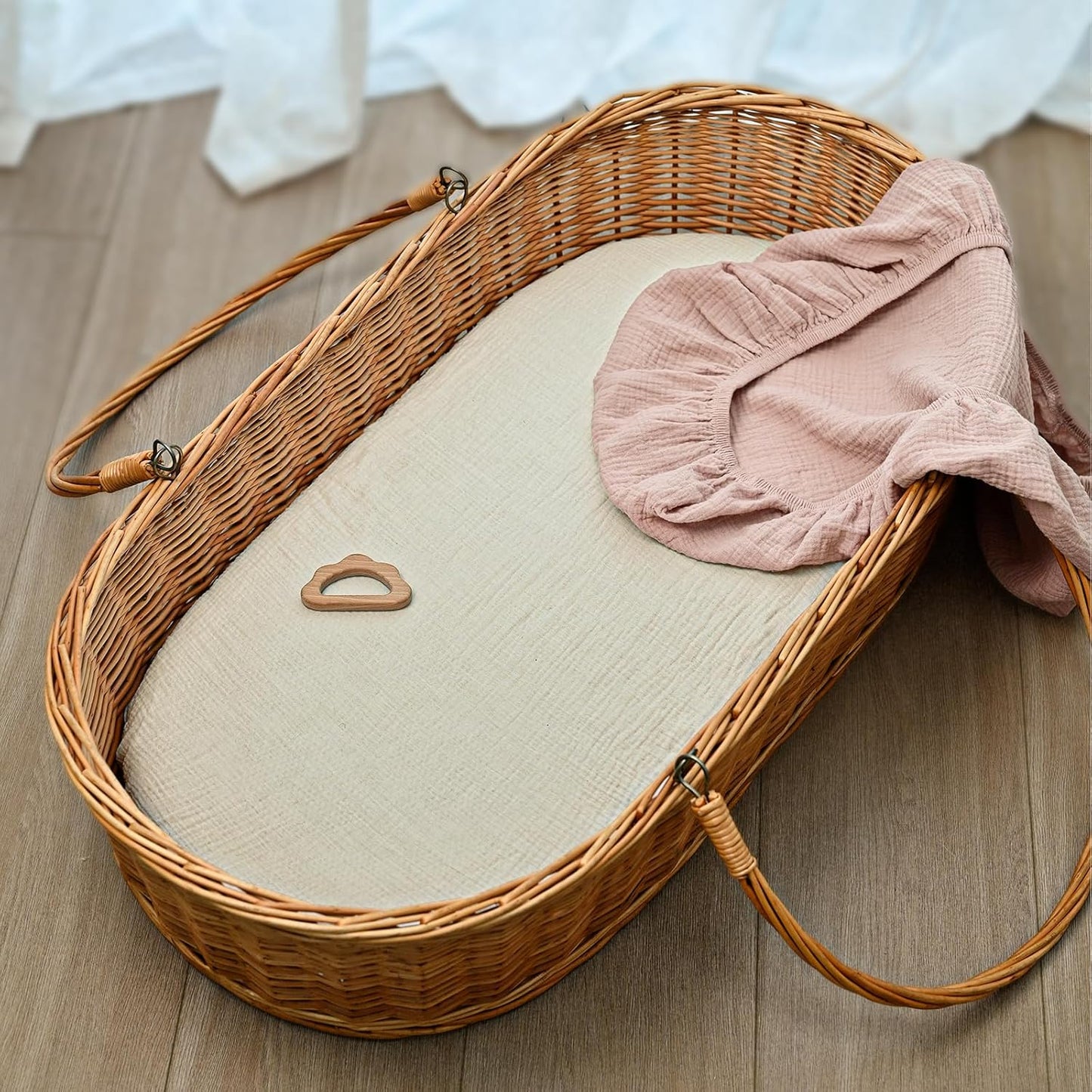 Muslin Bassinet Fitted Sheets, 2 Pack for Baby Boy and Girl, Soft Breathable Stretchy Baby Pad/Mattress Sheet Set, Universal Fit for Hourglass Oval and Rectangle Bassinet Mattress (Gentle Colors)