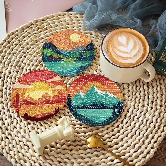 Clendo 8 Pcs Landscape Diamond Art Coasters Kit