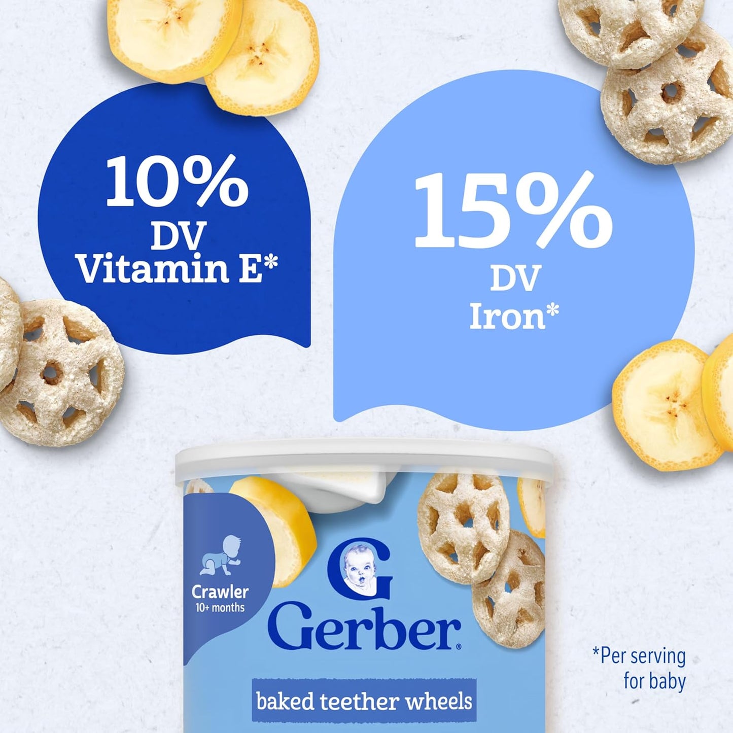 Gerber Baked Teether Wheels, Banana Cream Crunchy Teether Snack, Baby Crackers, 6PK
