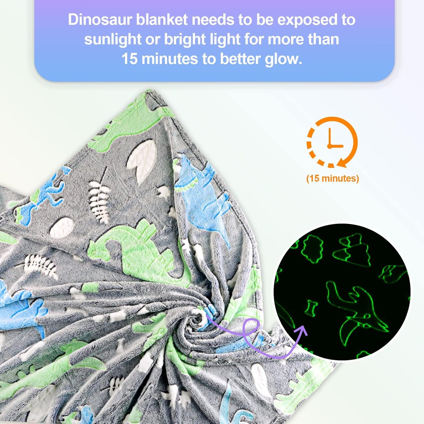 Glow in the Dark Dinosaur Blanket for Kids Boys Toddler, Soft Fleece Throw 40"x60" Birthday Gift