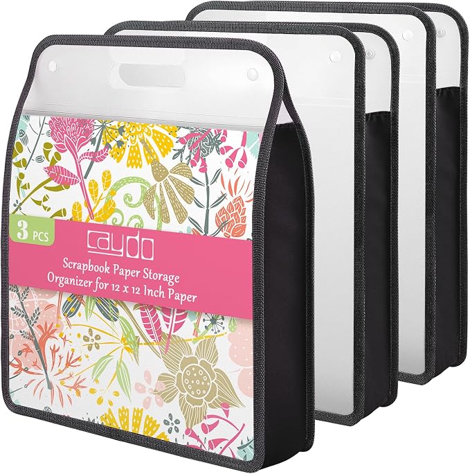 Caydo Scrapbook Paper Organizer, 3 Pack Expanding Paper Folio