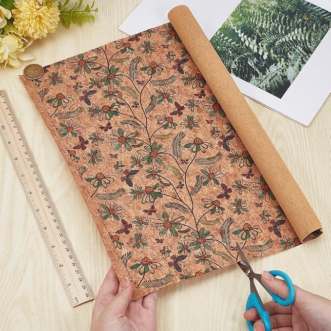 1.51 Yards 12.99 Inch Tan Synthetic Cork Leather Fabrics by the Yard Flowers