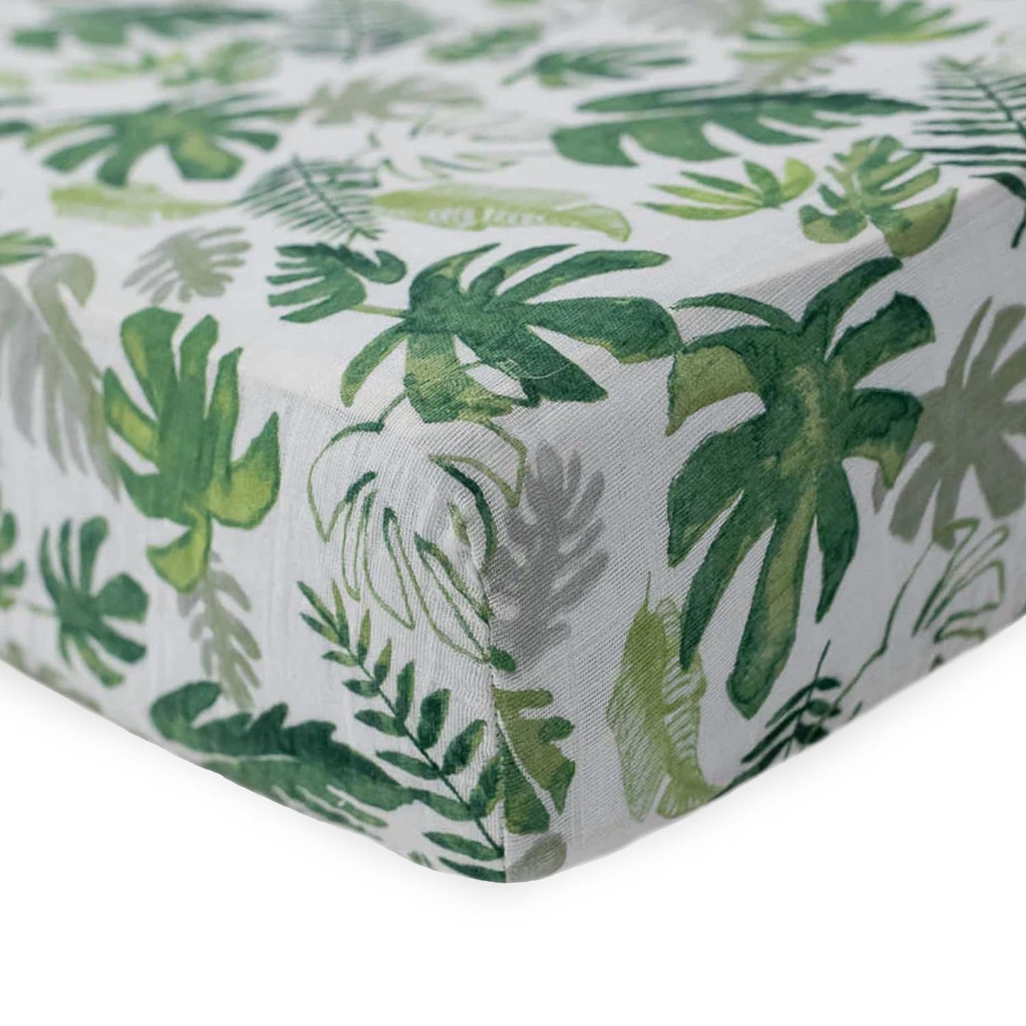 Little Unicorn Premium Crib Sheet | Breathable & Super-Soft Muslin Fabric (Tropical Leaf)