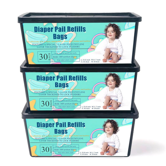 3PCS Upgraded Thickened Diaper Pail Refills Bags For Genie Easy Roll Signature Diaper Pails, 7-Layer Odor-Barrier Technology, 90 Bags Lasts Up to 12 Months, Hold up to 4200 Newborn Diapers
