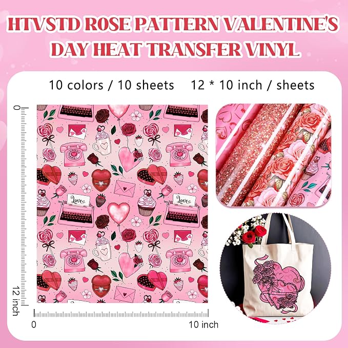 HTVSTD Rose Romantic Heat Transfer Vinyl 10Sheet 12×10in Iron on Vinyl | Rose