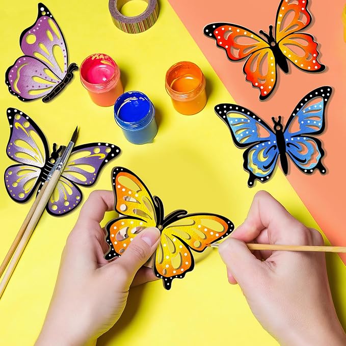 36PCS Wooden Hollow Butterfly Ornaments to Paint, 6 Styles DIY Blank Unfinished