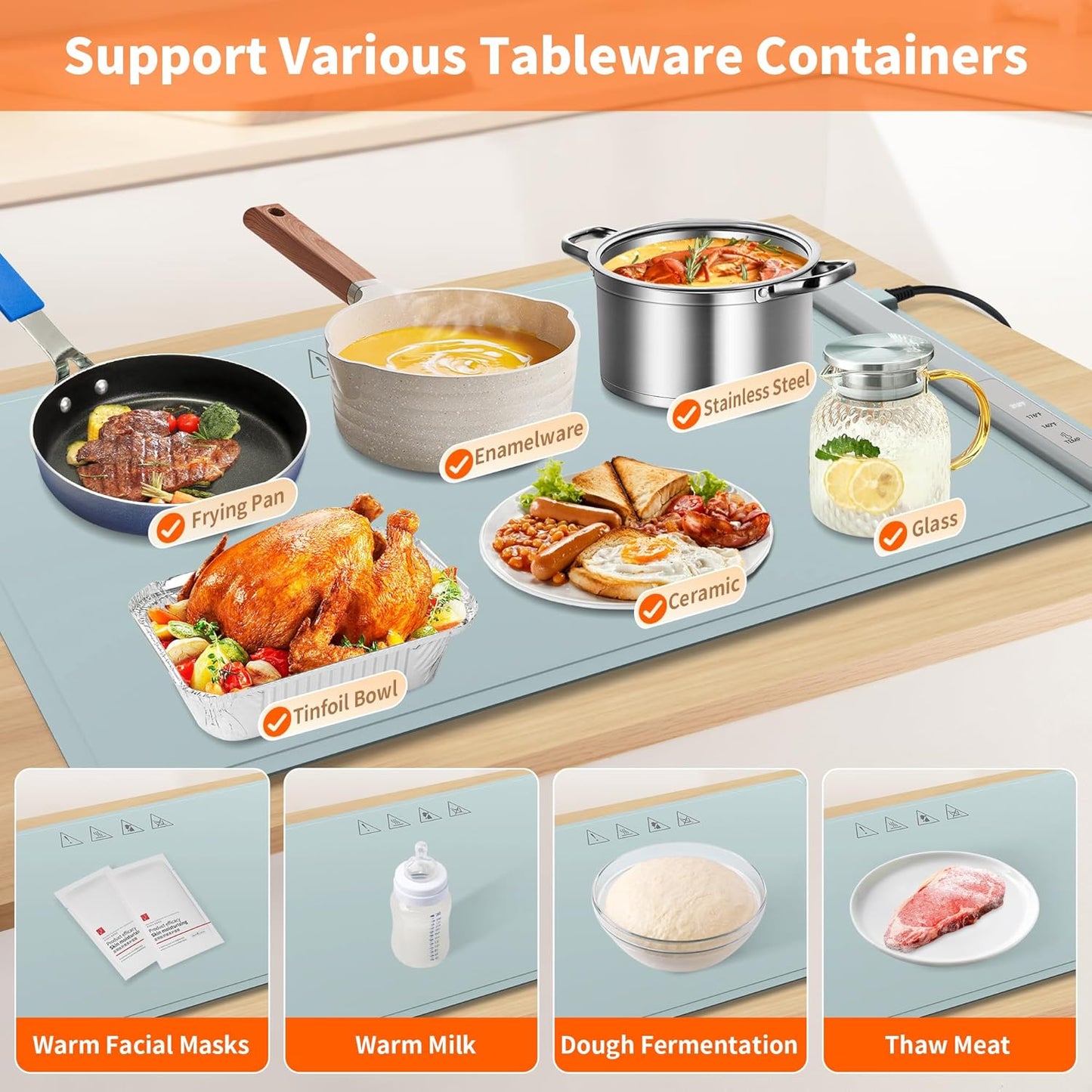 Food Warming Mat Electric Warming Tray, Fast Full Surface Heating with 3 Temperature Level, Rollable Silicone Heating Pad Food Warmer for Parties, Gatherings, Buffet, Countertop, Daily Use