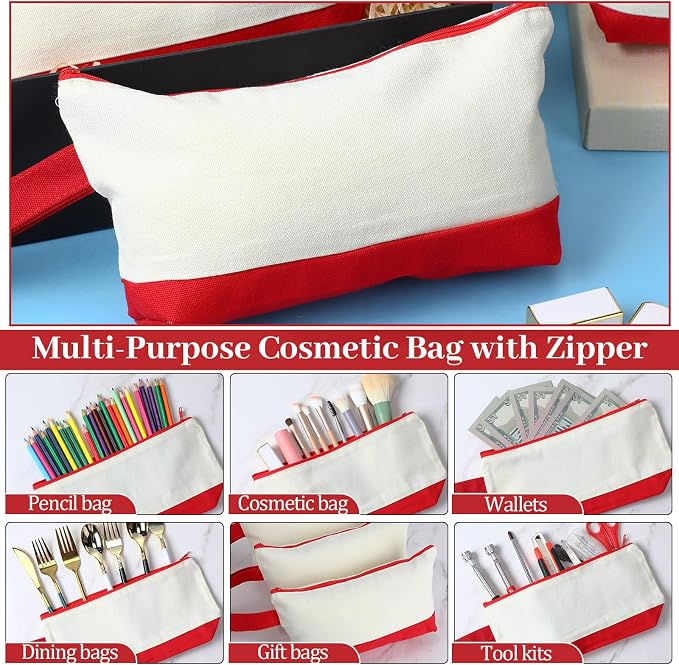 Silkfly 15 Pcs Cotton Canvas Makeup Bags Cosmetic Zipper Bags 10.2 x 5.5 x 2''