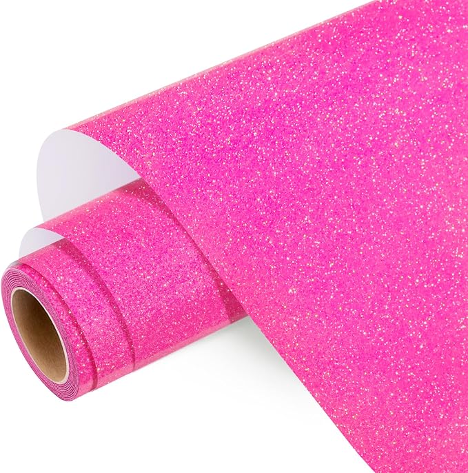 WRAPXPERT Pink Glitter HTV Hot Pink Heat Transfer Vinyl Roll