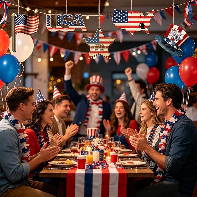 30Pcs Patriotic July of 4th Independence Day Unfinished Wooden Gift Ornaments