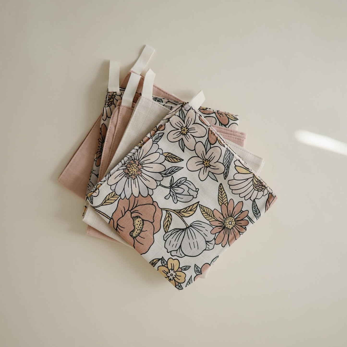 mushie Muslin Organic Cotton Washcloths 5-Pack (Retro Flowers Combo) | Soft Wipes for Baby Cleanups and Bathing