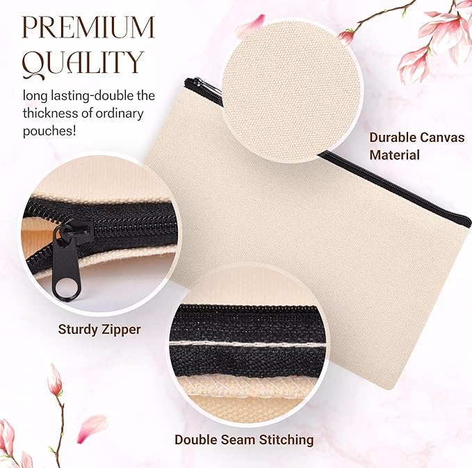 10 PCs Blank canvas Zipper Pouch, Makeup Bags Bulk Pencil Pouch