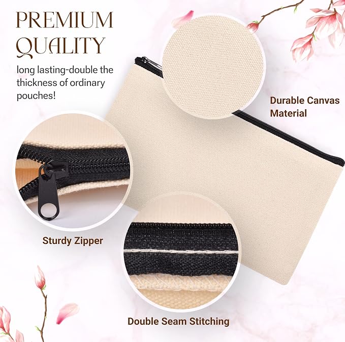 80 PCs Blank canvas Zipper Pouch, Makeup Bags Bulk Pencil Pouch