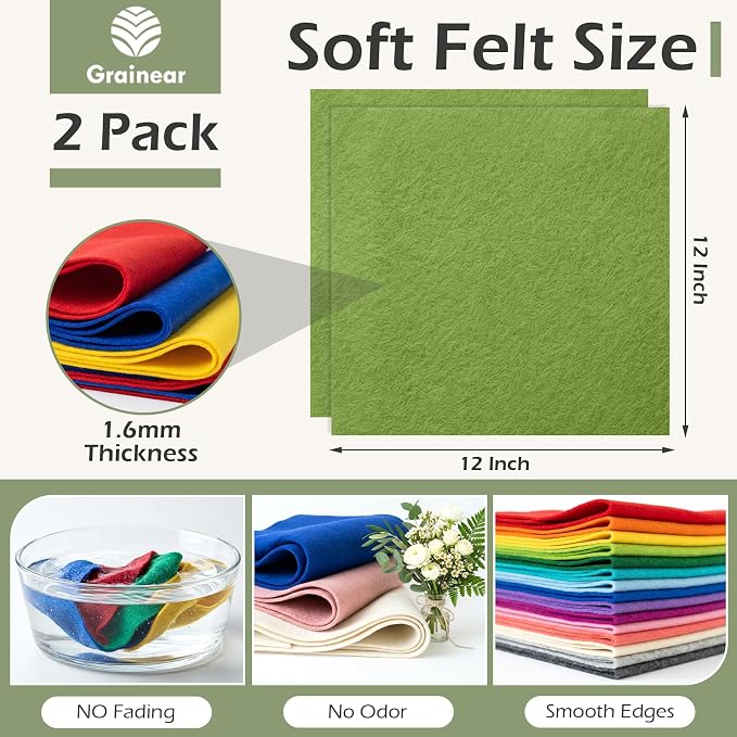 Sage Green Soft Felt Sheets for Crafts, 1.6mm Thick, Handmade Crafts, DIY