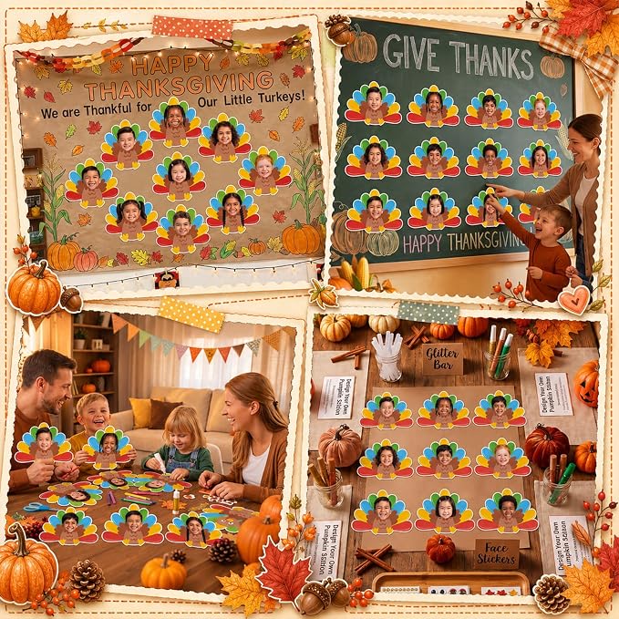 Gersoniel 72 Pcs Kid Fall Turkey Decor Autumn Cartoon Bulletin Board Cutout |