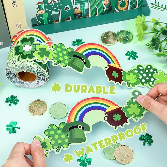 FYSUIMU 65.6 Ft St. Patrick's Day Bulletin Board Borders Green Shamrock Clover