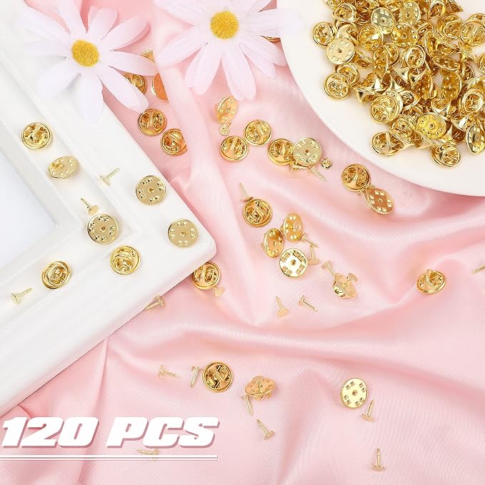 JANYUN 120 Pairs Butterfly Clutch Tie Tacks Safty Secure Pin Back | Gold Holder