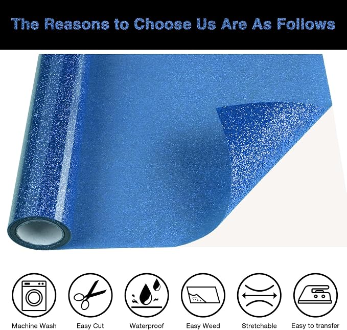 Blue Glitter HTV Heat Transfer Vinyl Roll 12inch x 20 ft