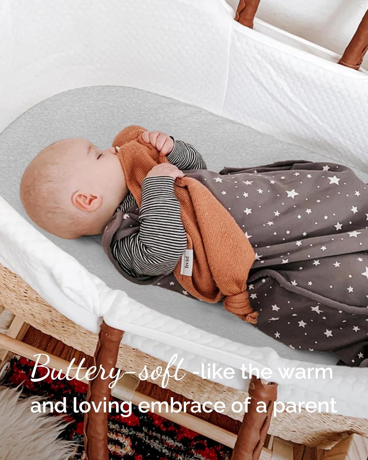 Bassinet Fitted Sheets Compatible with 4moms Breeze Plus Bassinet Model 1045 - Buttery Soft, Silky Comfort, Premium Stretchy Jersey Knit Bassinet Sheets - Navy + Grey + Cloud, 3 Pack