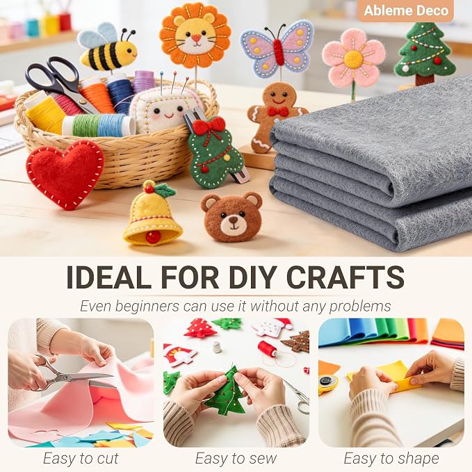 Felt Fabric Sheets 18" x 18" 1.6mm Soft Craft Felt, Heather Grey | Soft Precut