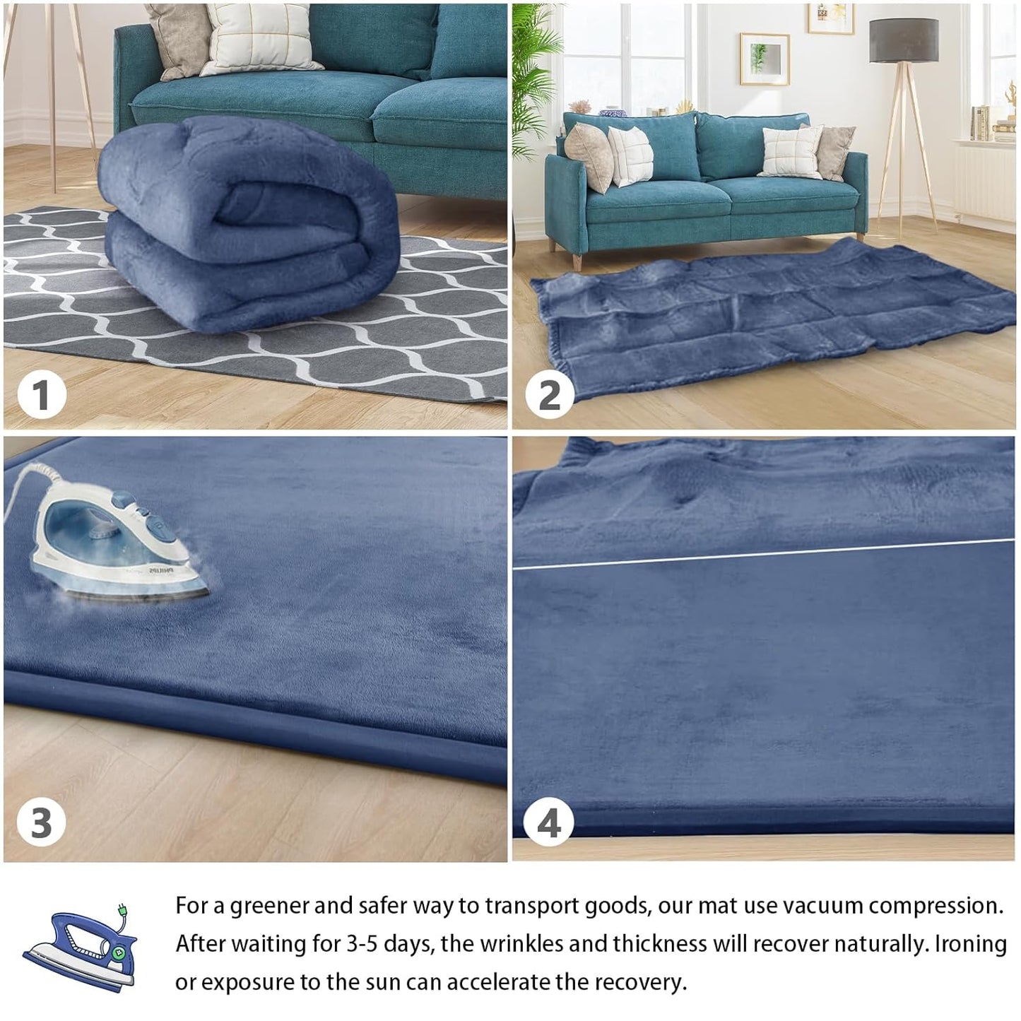 Baby Play Mat for Floor Tummy Time Mat Nursery Muscle Area Rug Playroom Rug Tatami 59"*59" Memory Foam 1.3" Thick Crawling For Babies,Toddlers, Infants, Kids,Floor(Blue)