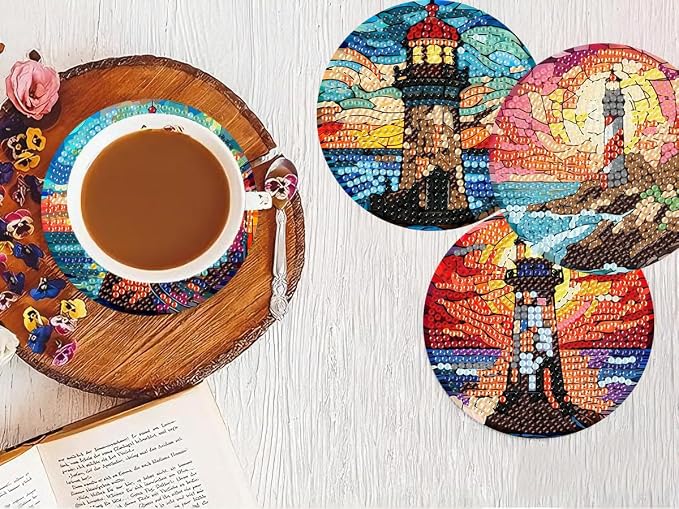 8 PCS Diamond Art Coasters Kits Lighthouse Diamond Painting Coaster | Diamond
