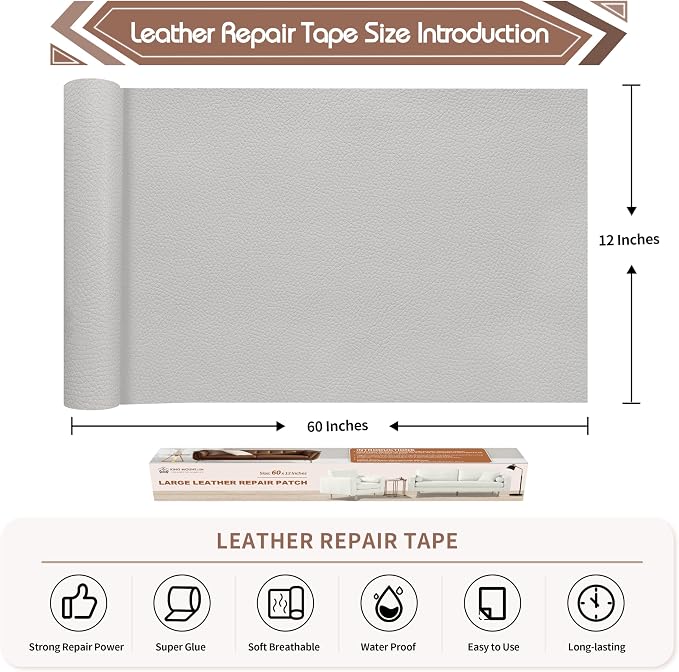 KING MOUNTAIN Leather Repair Patch, 12 x 60 Inches self Adhesive Leather Repair